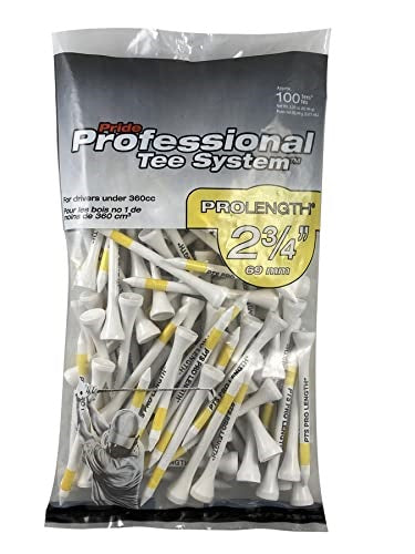 An image of Pride Professional Tee System - 100 ct - White / Yellow - 2-3/4" on a white background