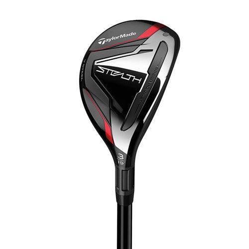 A hero image of a red and black TaylorMade Stealth rescue on a white background