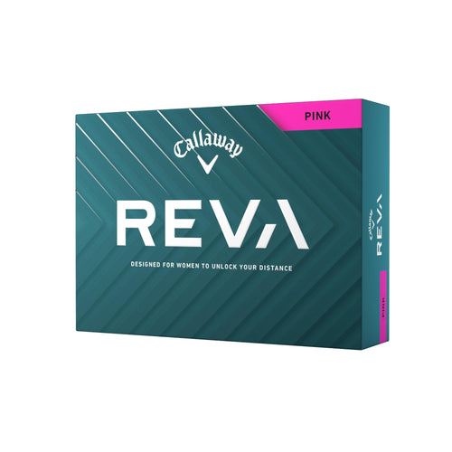 A hero image of pink Callaway Reva Golf Balls in box on a white background