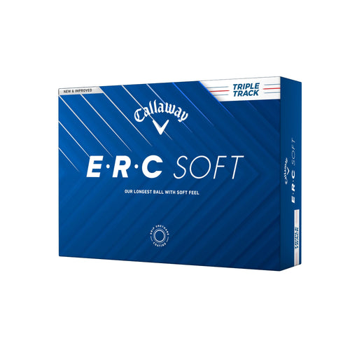 A hero image of white Callaway ERC Soft Triple Track Golf Balls in box on a white background