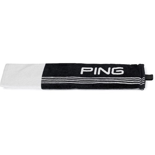 An image of PING 214 Tri-Fold Towel - Black / White on a white background