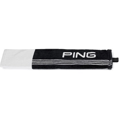 An image of PING 214 Tri-Fold Towel - Black / White on a white background