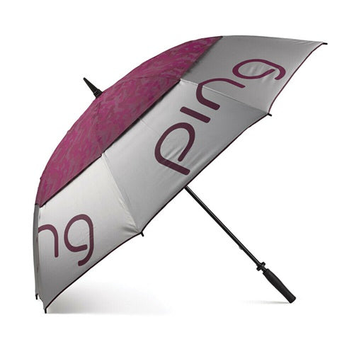 PING Women's Double Canopy Umbrella - 62" - Silver / Garnet Camo