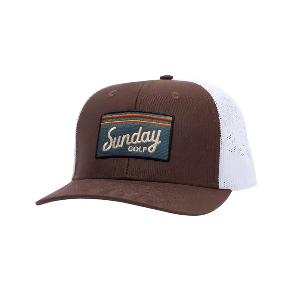 Sunday Golf Brown Trucker Hat on white background