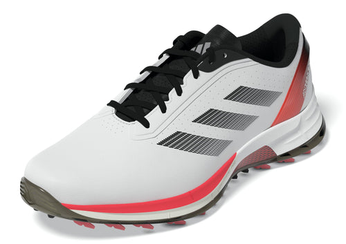 White and red Adidas golf shoe on a white background