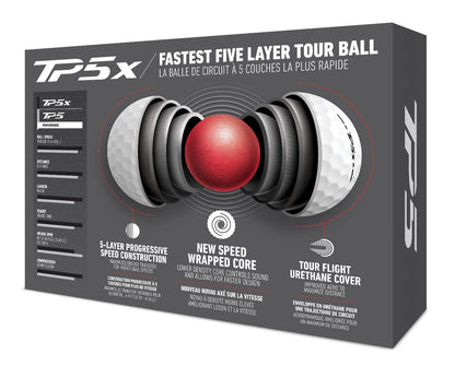 A box description of the TaylorMade TP5X Golf Balls