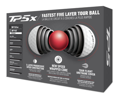 A box description of the TaylorMade TP5X Golf Balls