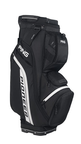 An image of PING Pioneer 214 Cart Bag - Black - Double Strap on a white background