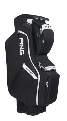 An image of PING Traverse 214 Double Strap Cart Bag - Black / White on a white background