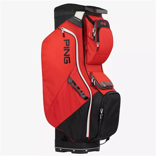 An image of PING Traverse 214 Cart Bag - Red / Black / White on a white background