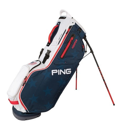 An image of PING Hooferlite 201C Stand Bag - Double Strap - Navy/White/Red on a white background