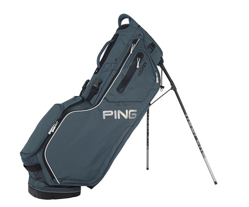 An image of PING Hoofer 201C Stand Bag - Double Strap - Slate/White/Silver on a white background