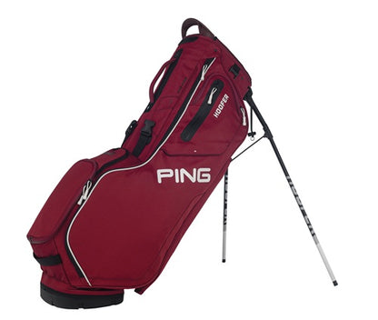 An image of PING Hoofer 201C Stand Bag - Double Strap - Cardinal/White/Black on a white background