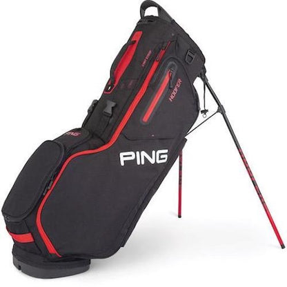 An image of PING Hoofer 201C Stand Bag - Double Strap - Black/Scarlet on a white background