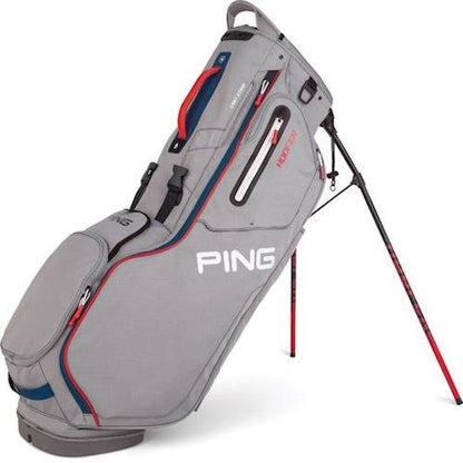 An image of PING Hoofer 201C Stand Bag - Double Strap - Silver/Scarlet/Navy on a white background