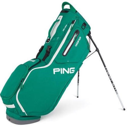 An image of PING Hoofer 201C Stand Bag - Double Strap - Emerald/White on a white background