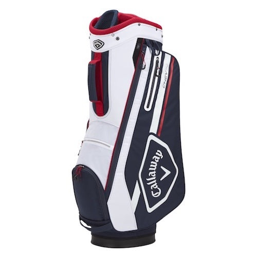 An image of Callaway Chev 14 2021 Cart Bag - Navy / White / Red on a white background