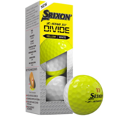 Sleeve of Srixon Z Star XV Divide Yellow and White Golf Balls