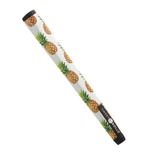 A product image of a Sweetrollz "La Piña" golf putter grip in white with Pineapple icons