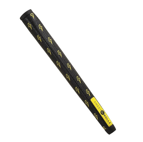 Product image of Sweetrollz "Thunderstruck" golf putter grip in black covered in yellow lightening bolt icons
