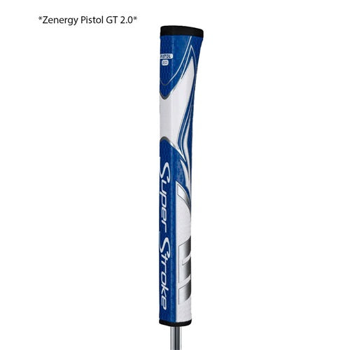An image of SuperStroke Zenergy Pistol 2.0 Putter Grip - Blue / White on a white background