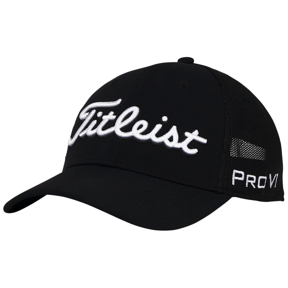 An image of Titleist Tour Performance Mesh Hat Black/White One Size Fits Most on a white background