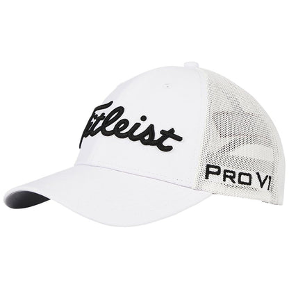 An image of Titleist Tour Performance Mesh Hat White/Black One Size Fits Most on a white background
