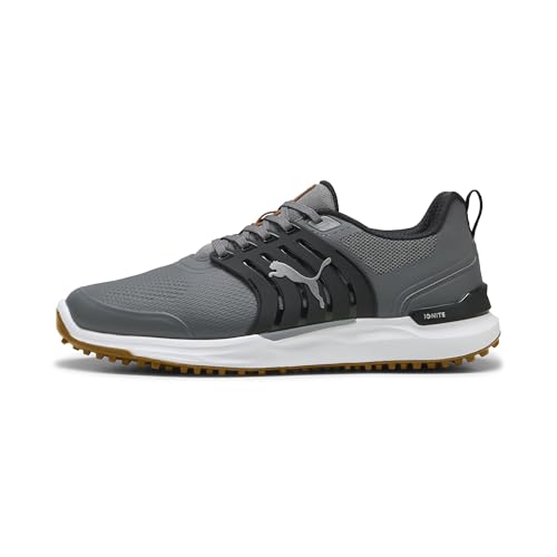 An image of Puma Men's Ignite Elevate X Shoe, Slate Sky/Puma Black/Green Glare, 11 on a white background