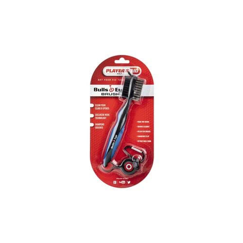 An image of Player'S Aid Bulls Eye Brush - Single In Blister Pack - Black/Blue on a white background