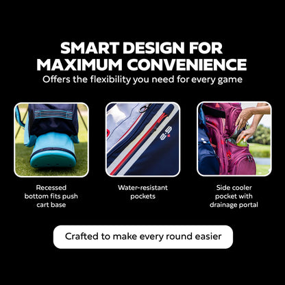Ad image of Sun Mountain travel bag features