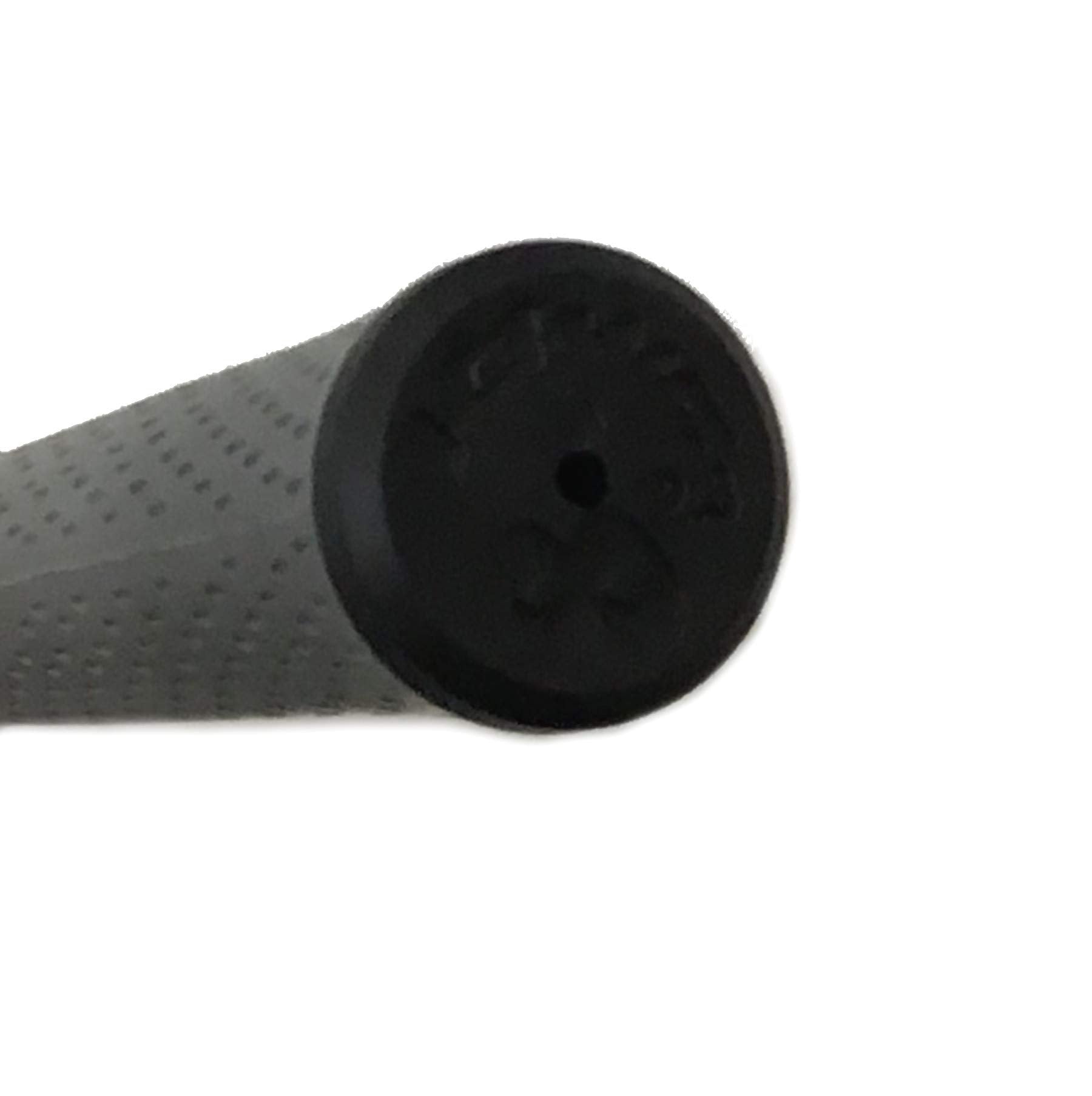 Close-up of a black and gray textured golf grip on a white background