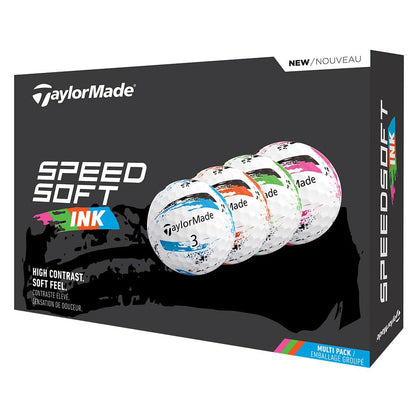 An image of NEW TaylorMade SpeedSoft Ink Golf Balls Multi 1 Dozen on a white background