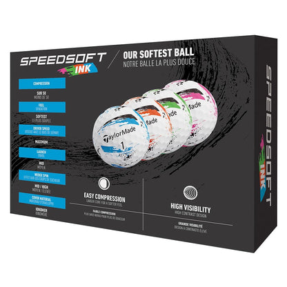 An image of NEW TaylorMade SpeedSoft Ink Golf Balls Multi 1 Dozen on a white background