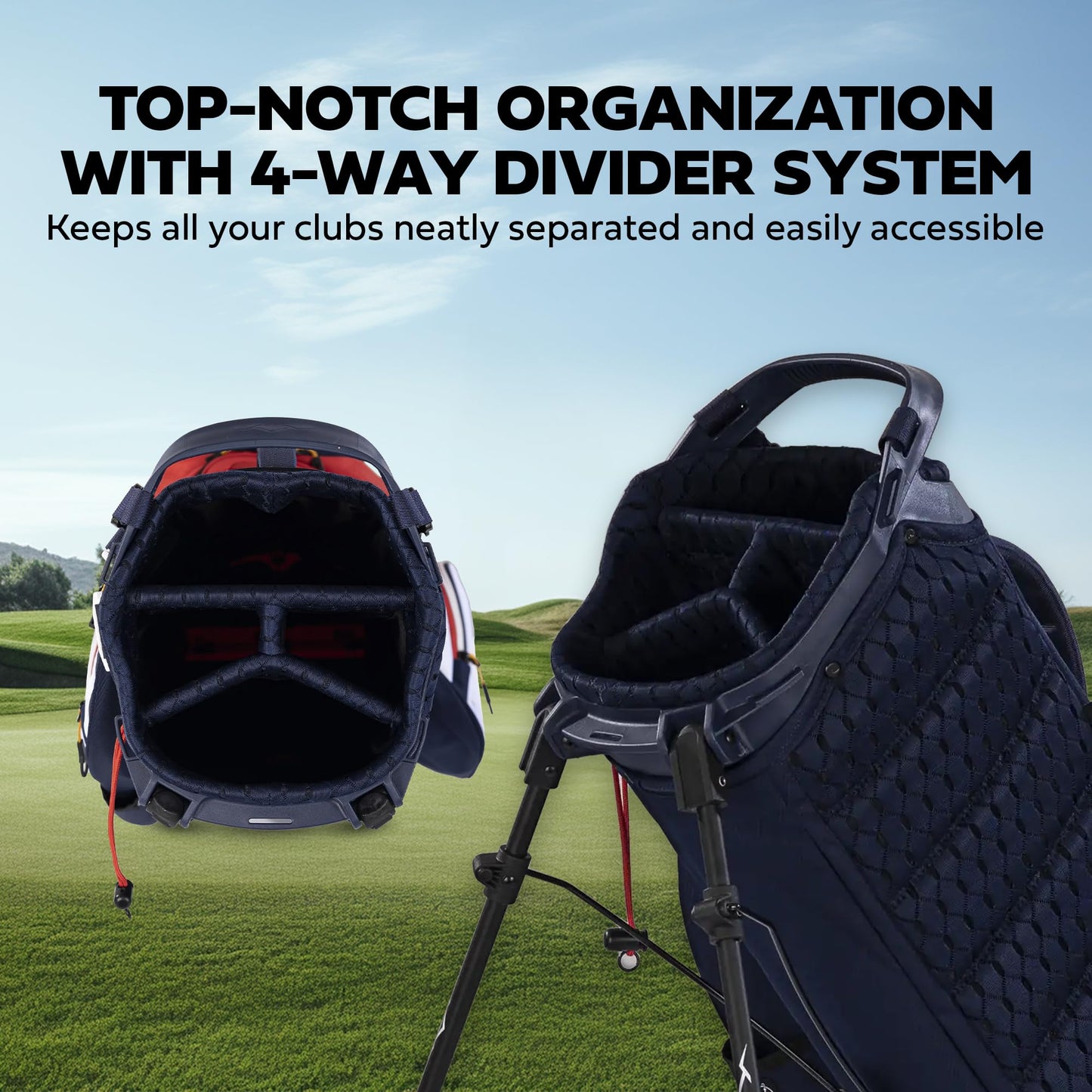 An image of Sun Mountain E-3.5 Golf Stand Bag - Navy-White-Red on a white background
