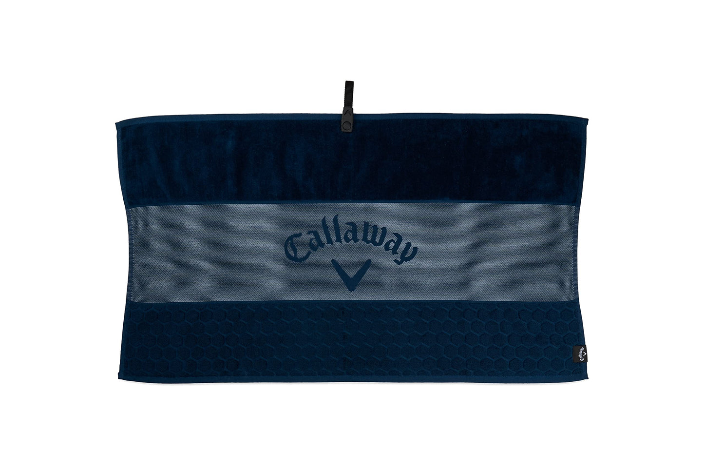 Navy and gray towel with Callaway logo on a white background