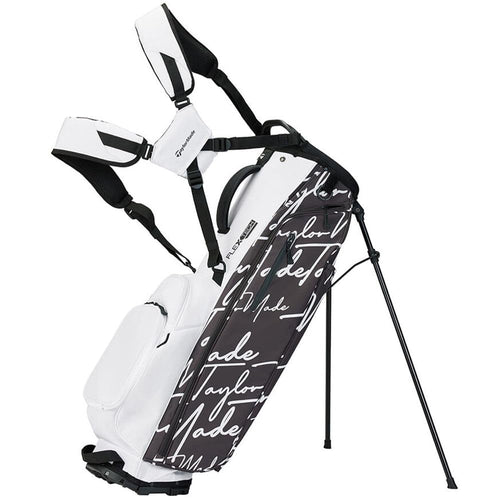 White golf bag with black text design on a white background