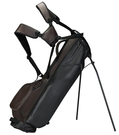 Black golf bag with stand on a white background