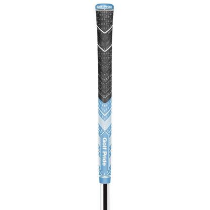 Product image of a blue and black Golf Pride golf grip on a white background