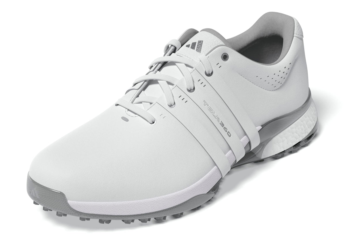 White Adidas golf shoe on a white background