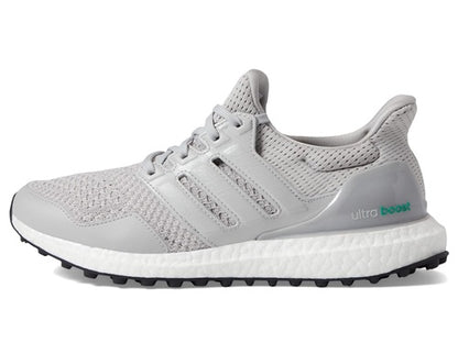 Gray running shoe with 'ultra boost' text on a white background