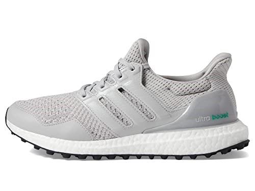 Gray running shoe with 'ultra boost' text on a white background