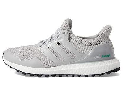 Gray running shoe with 'ultra boost' text on a white background