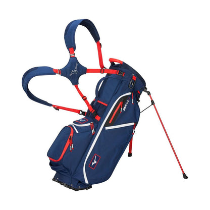An image of Mizuno 2025 BR-D4 Golf Stand Bag - Navy / Red on a white background