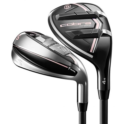 An image of Cobra Golf T-Rail 2.0 Iron Combo Set (Women's, Right Hand, Graphite, Ladies Flex, 5H, 6-PW,SW), Black-Lilac on a white background