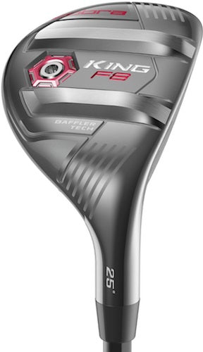 An image of Cobra Women's King F8 5-6 Fairway Wood - W-Flex - Silver/Pink on a white background