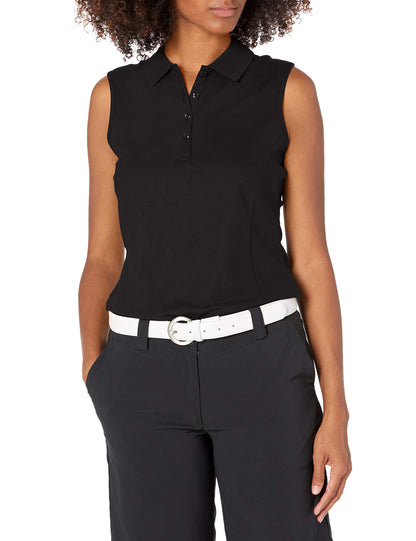 An image of Greg Norman Sleeveless Protek Micro Pique Polo Black/S on a white background