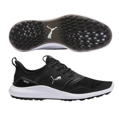 An image of Puma Ignite NXT Shoes - Black / Silver / White - 9 on a white background