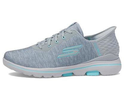 An image of Skechers Women's Go Golf Walk 5 - Slip Ins - Gray / Aqua - 8.5 on a white background