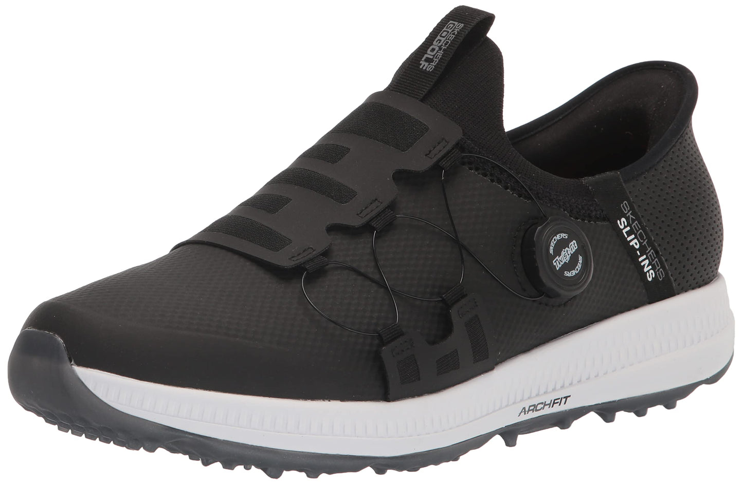 An image of Skechers Go Golf Elite 5 Slip 'In Golf Shoes - Black - Extra Wide - 8.5 on a white background
