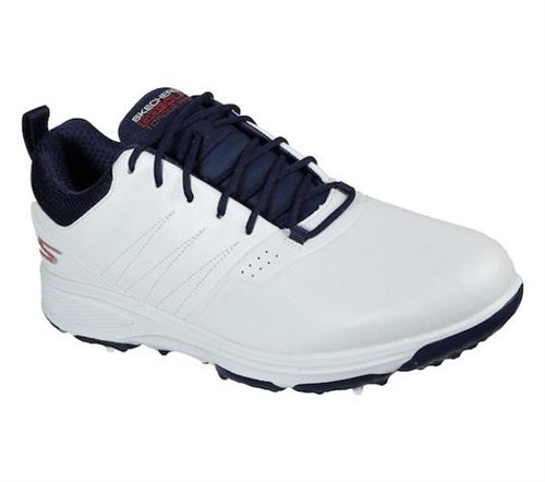 An image of Skechers Go Golf Torque Pro Golf Shoes - 214002 - White/Navy - 8.5 on a white background
